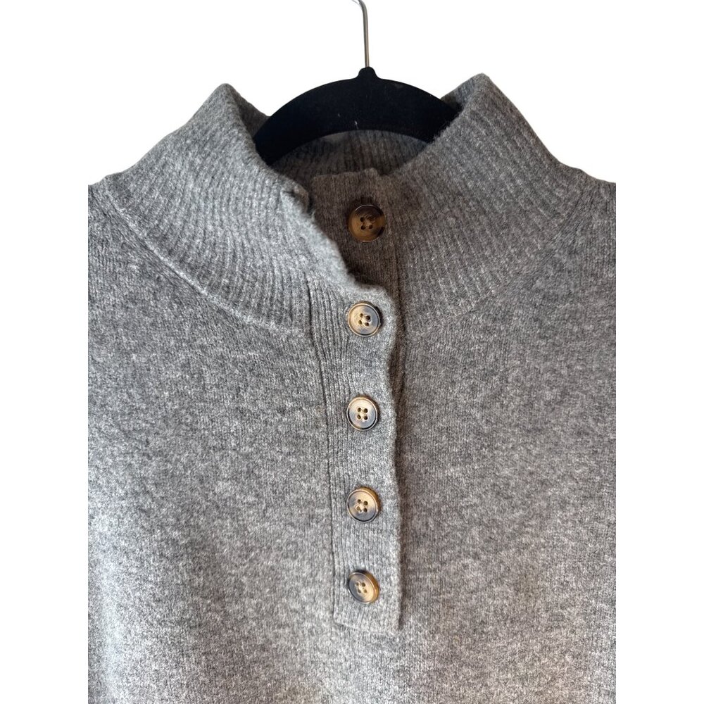ZARA Gray Large Ribbed Button-Up High Collar Sweater - Picture 3 of 10